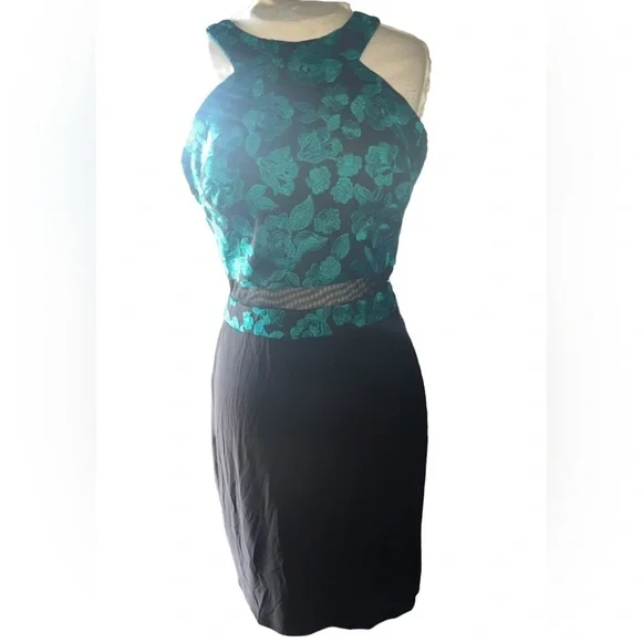 Morgan and Co semi formal green embroidered cocktail dress size 9 - Picture 7 of 12